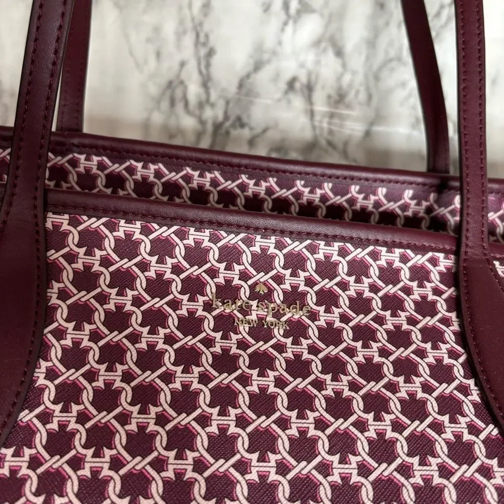 Kate Spade New York Spade Link Tote Large Bag zip pink saffiano pvc leather